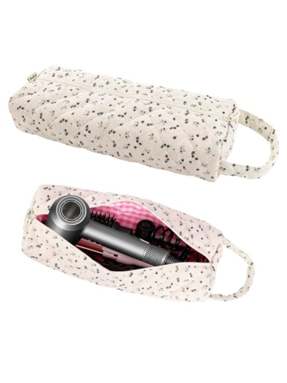 Quilted Cotton Hair Tools Travel Bag Zipper Organizer for Curling Iron &
